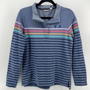 L.L. Bean Women’s Henley Shirt Blue Stripes Long Sleeves 100% Cotton Chambray S